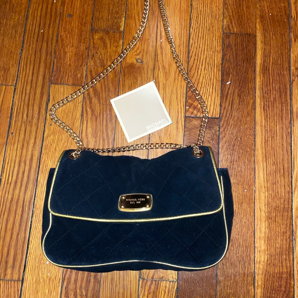 Michael kors leather gold/black crossbody purse